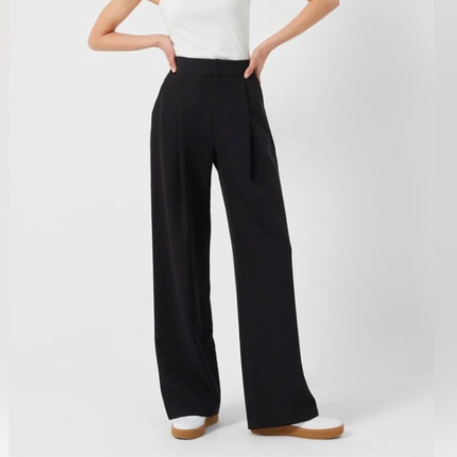 Zara Black Front-Pleat Lightweight Flowy High Rise Trouser Pants